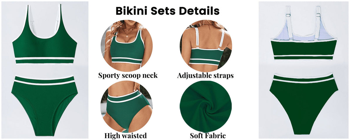 High Waisted Womens Bikini Sets Sporty Two Piece Swimsuits for Women Color Block High Cut Bathing Suits