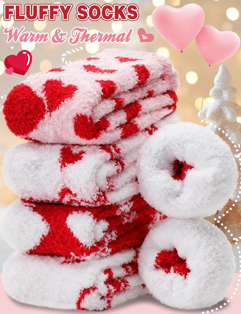 Womens Fuzzy Socks Warm Fluffy Cozy Winter Slipper Thick Fleece Heart Socks 5 Pairs Sandsuced