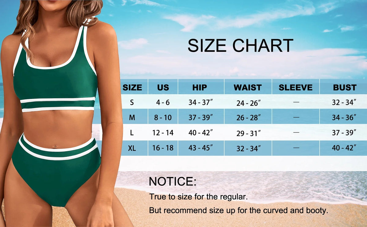High Waisted Womens Bikini Sets Sporty Two Piece Swimsuits for Women Color Block High Cut Bathing Suits