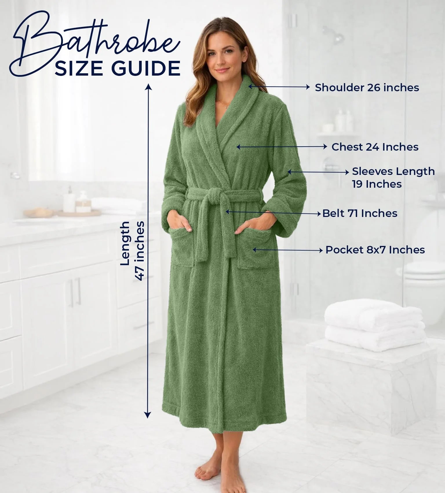 Bathrobe for Men and Women One Size Lightweight Cotton Terry Cloth Robe - Sage Green