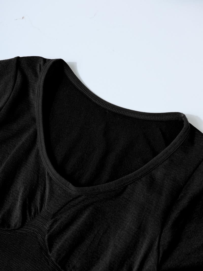 Women'S Shapewear for Fall&Winter,Ribbed Abdomen Control Bodysuit, Long Sleeve Seamless T Shirt,Comfortable Scoop Neck Body Suit Stretchy Basic Tops, Fit Soft Elastic Fabric, Perfect for Daily Wear and Going Out