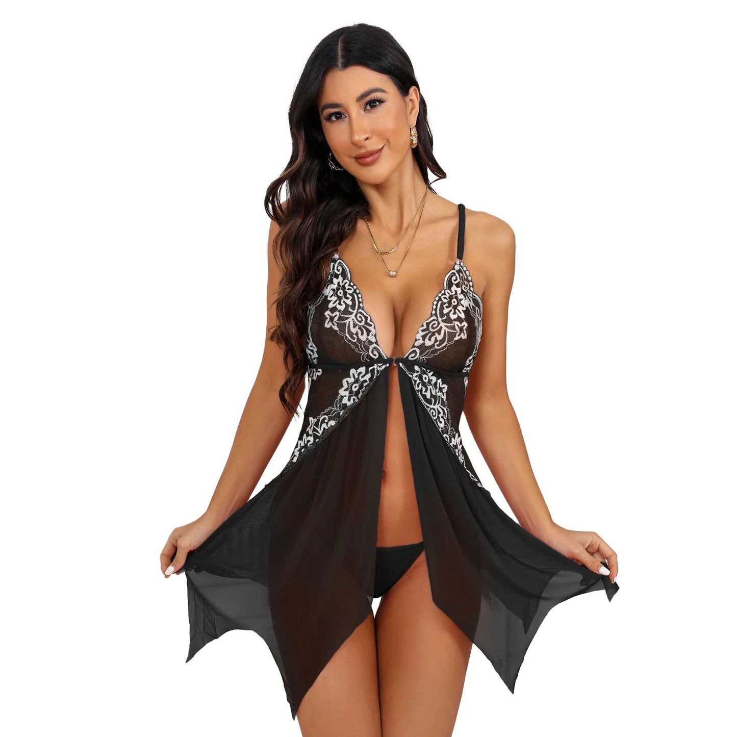Lingerie for Women Front Closure Lace Babydoll Lingerie Sets Womens Lingerie - Black