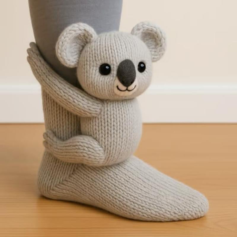 3D Knit Animal Socks, Knitted Plush Animal Pattern Socks - Cute Animal Design Socks, One Size Fits All, Quirky Style, Novelty Design, Soft Fabric, Durable Stitching, Unisex.