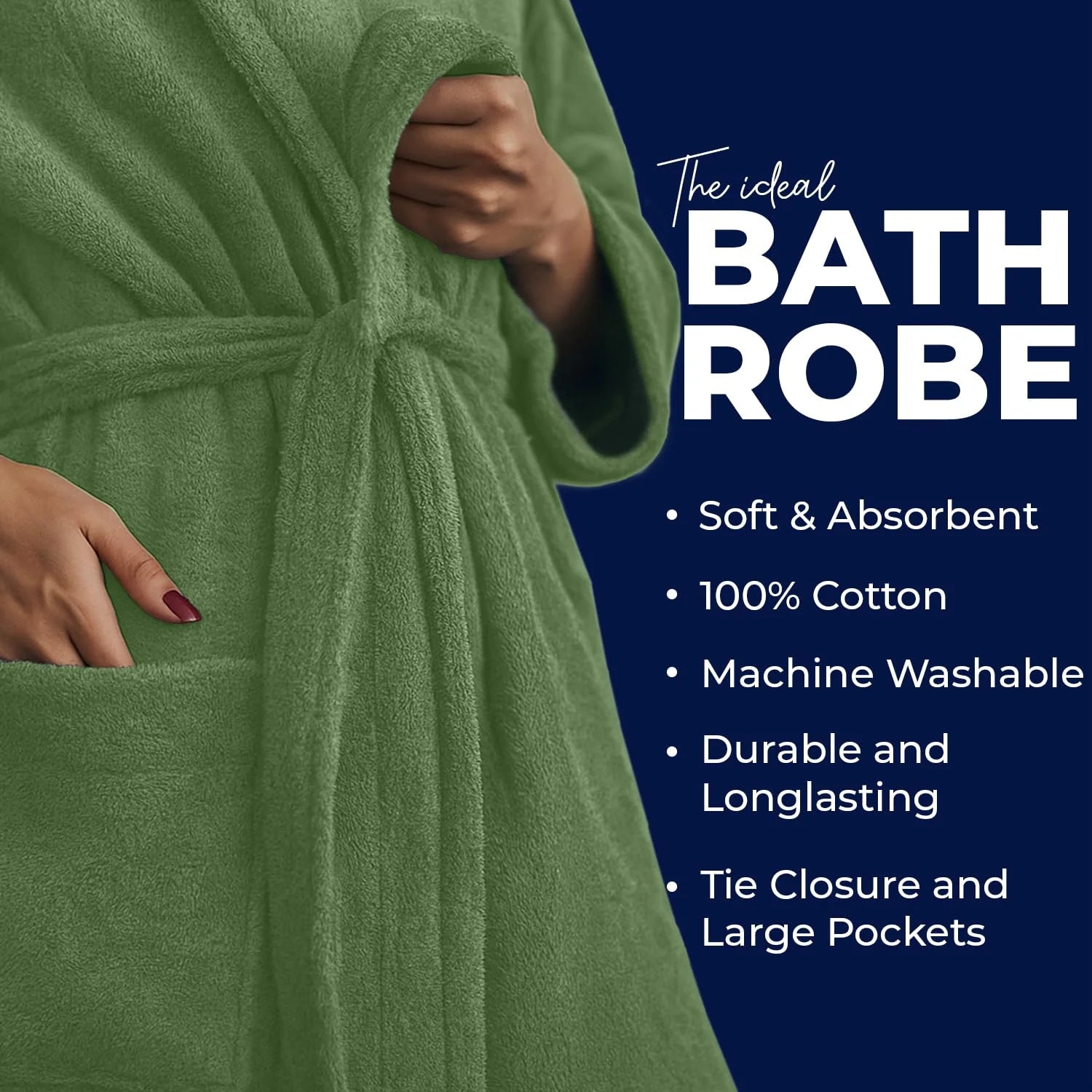 Bathrobe for Men and Women One Size Lightweight Cotton Terry Cloth Robe - Sage Green