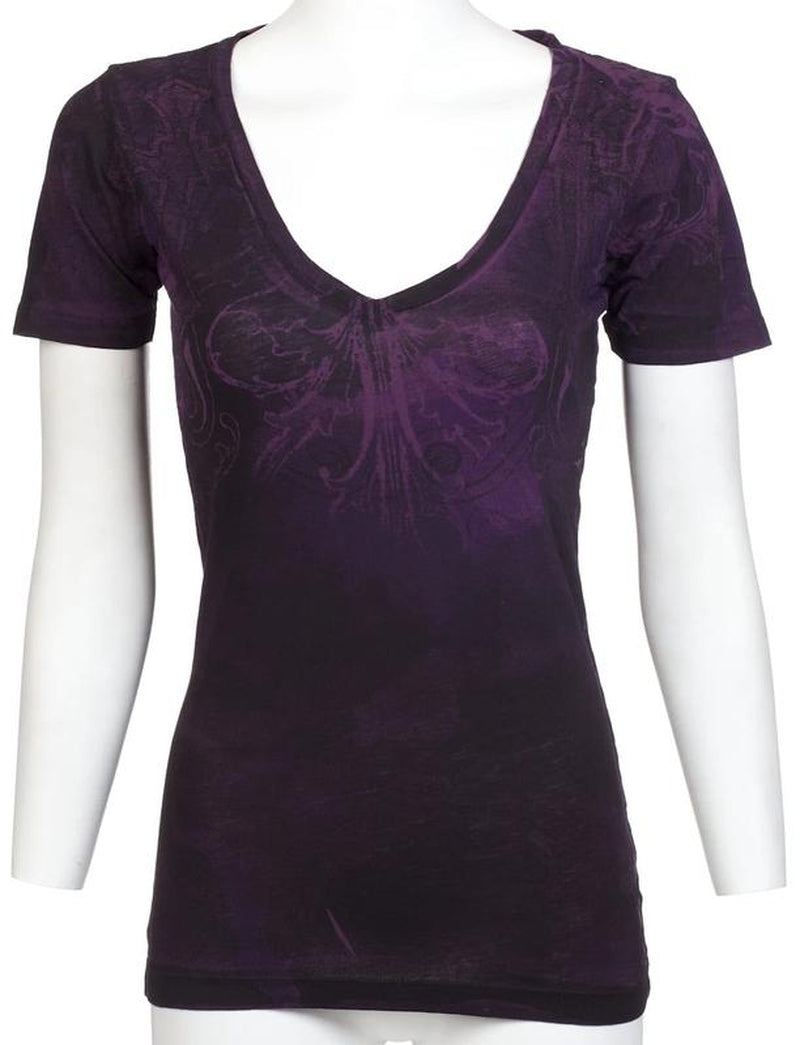 ARCHAIC Womens Short Sleeve V-Neck T-Shirt (Purple)