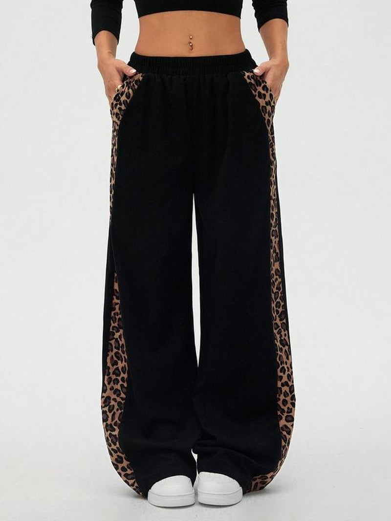 Women'S Vintage Straight Leg Wide-Leg Pants, Leopard Gradient Print, Loose Fitting Slimming Effect, Casual Fashion Bottoms