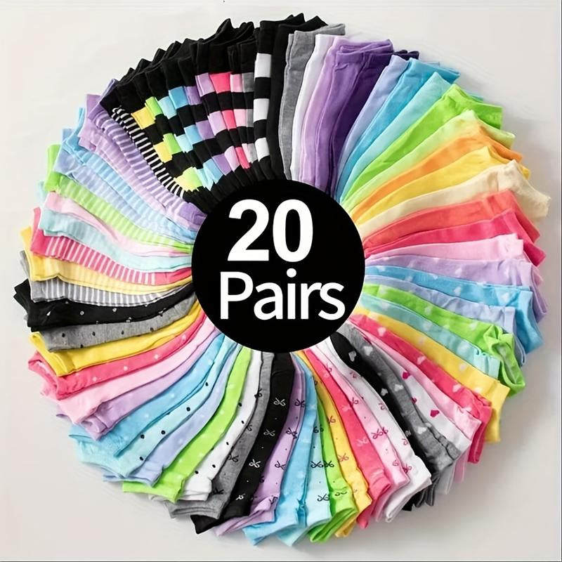 10 Pairs/20 Pairs of Candy Colored Socks, Casual Breathable Low Cut Socks, Women'S Long Socks and Stockings, Long Socks and Pantyhose, Comfortable, Soft and Breathable
