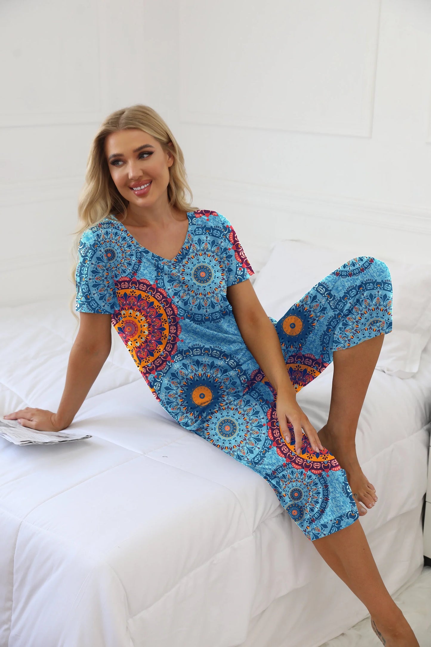 Women'S Pajama Sets Short Sleeve Shirt and Capri Soft Pajama Sets with Pockets S-4XL