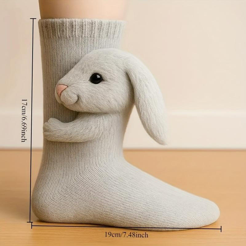 3D Knit Animal Socks, Knitted Plush Animal Pattern Socks - Cute Animal Design Socks, One Size Fits All, Quirky Style, Novelty Design, Soft Fabric, Durable Stitching, Unisex.