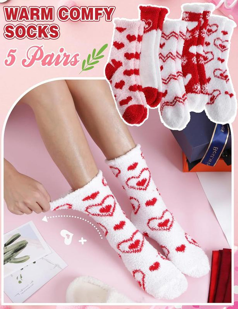 Womens Fuzzy Socks Warm Fluffy Cozy Winter Slipper Thick Fleece Heart Socks 5 Pairs Sandsuced