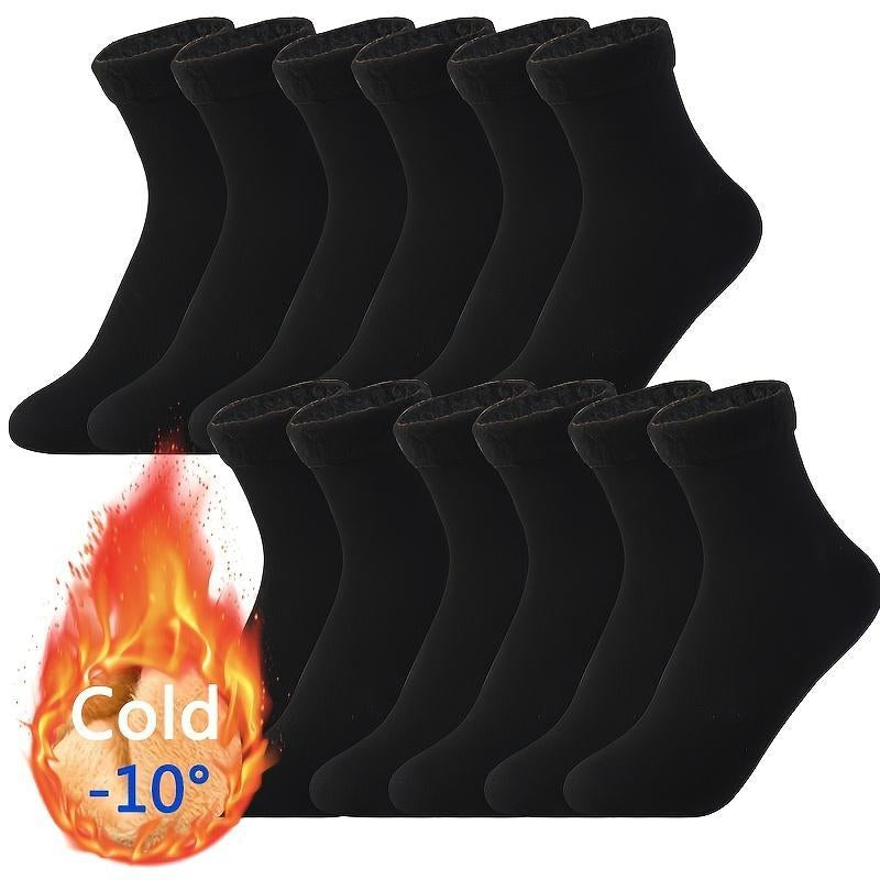 10Pcs/5 Pairs Autumn Winter Socks for Women Thickened Fleece Lined Cold-Proof Warm Self-Heating Snow Socks Unisex Floor Socks Mid-Calf Socks