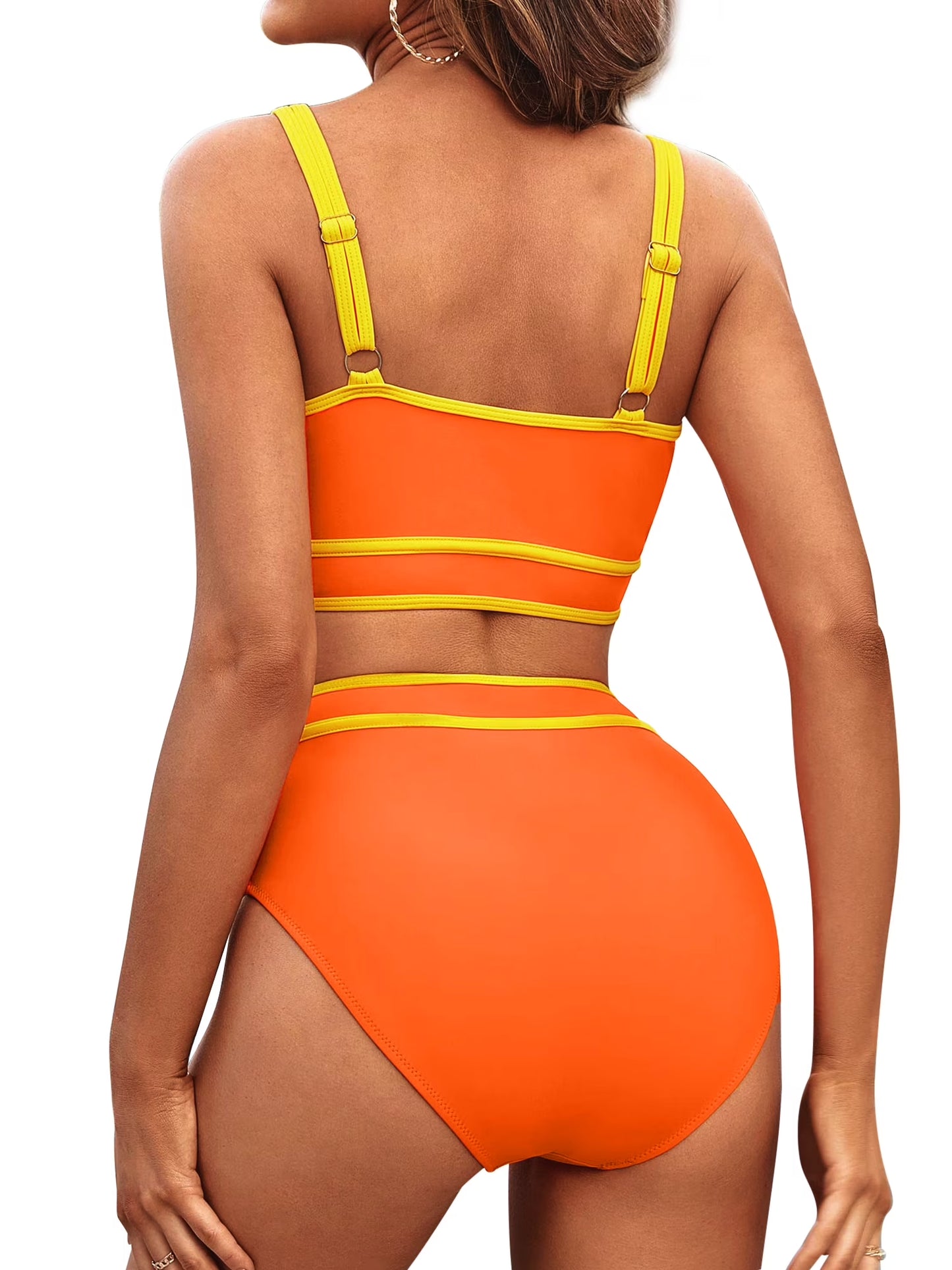 High Waisted Womens Bikini Sets Sporty Two Piece Swimsuits for Women Color Block High Cut Bathing Suits