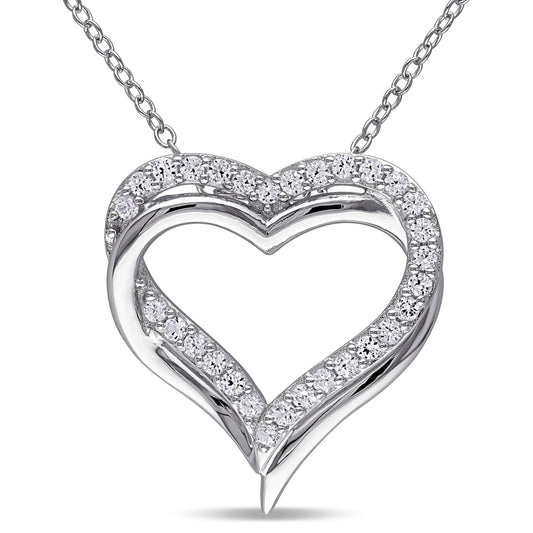 Women'S 5/8 Carat T.G.W. Round-Cut Created White Sapphire Sterling Silver Double Heart Pendant with Chain with Shared Prong Setting and Spring Ring Clasp - 18 In.