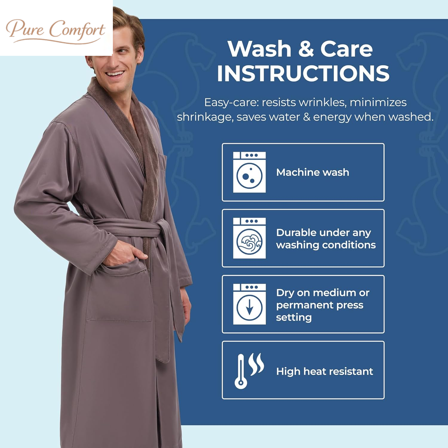 Unisex Plush Lined Microfiber Bath Robe - Soft Shell with Polyester Lining, Resort-Grade Hotel & Spa Robe with Pocket