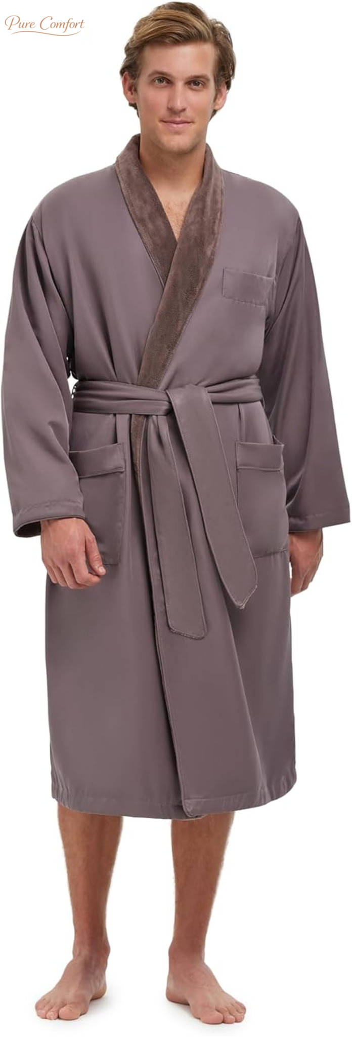 Unisex Plush Lined Microfiber Bath Robe - Soft Shell with Polyester Lining, Resort-Grade Hotel & Spa Robe with Pocket
