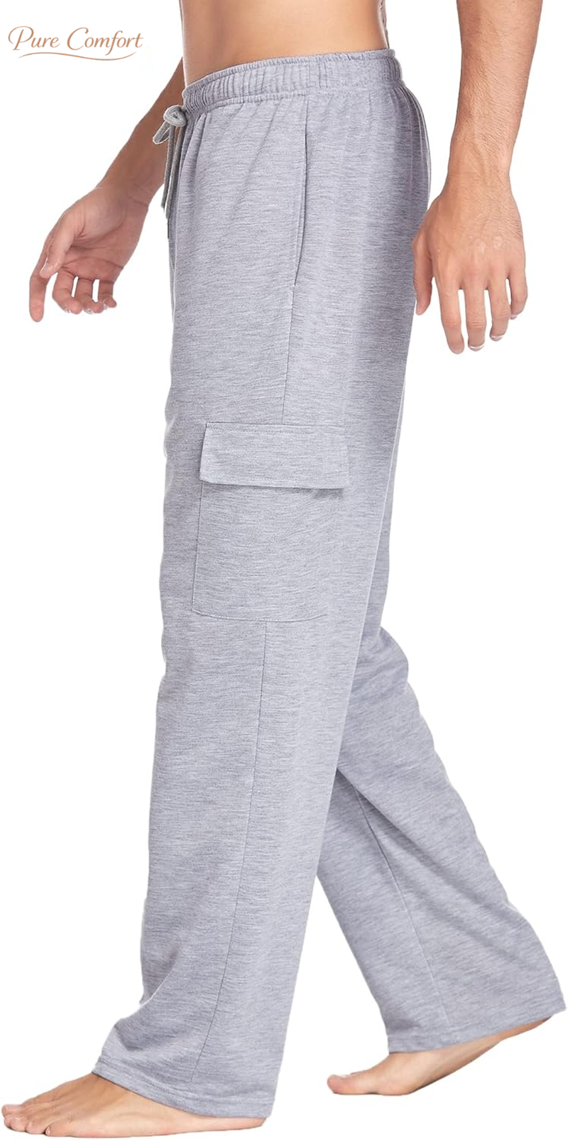 Men'S Cargo Sweatpants Open Bottom Baggy Sweat Pants for Mens Straight Leg Gym Cargo Sweats Lounge Pants with Pockets