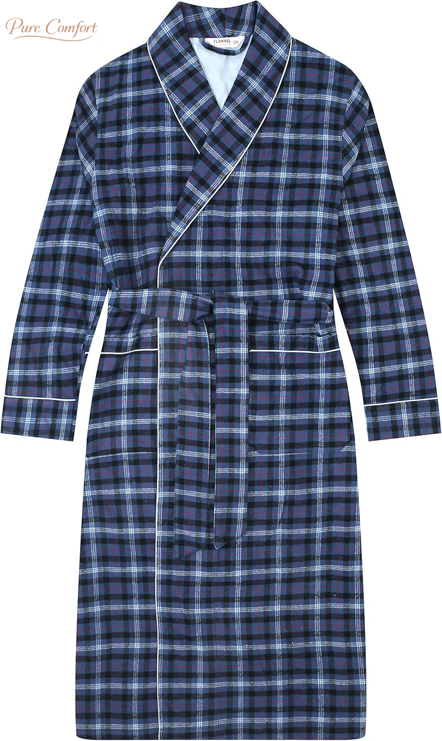 Mens 100% Cotton Flannel Robe