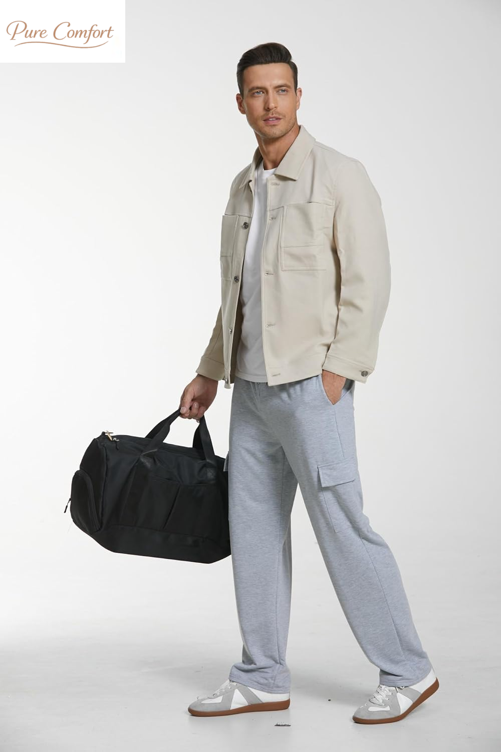Men'S Cargo Sweatpants Open Bottom Baggy Sweat Pants for Mens Straight Leg Gym Cargo Sweats Lounge Pants with Pockets