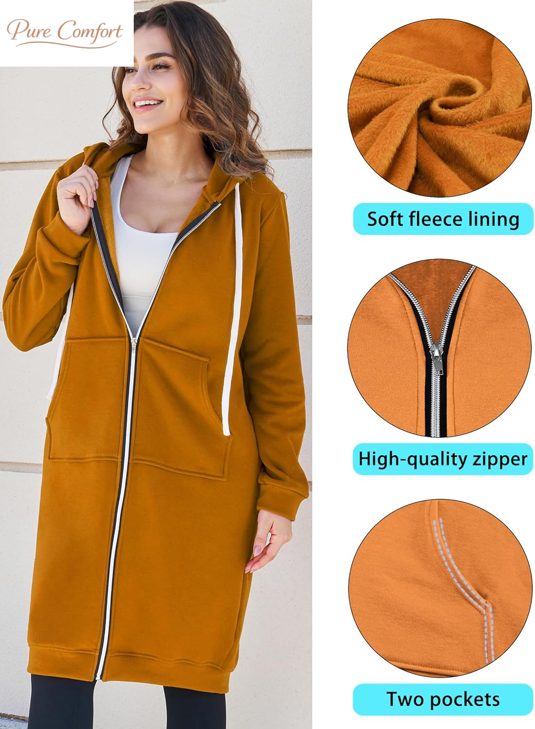 Womens Long Zip up Hoodies Comfortable Fleece Fashion Sweatshirts 2026 Casual Jackets with Pockets