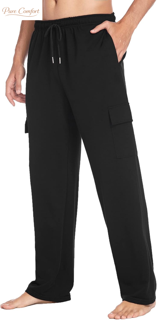 Men'S Cargo Sweatpants Open Bottom Baggy Sweat Pants for Mens Straight Leg Gym Cargo Sweats Lounge Pants with Pockets