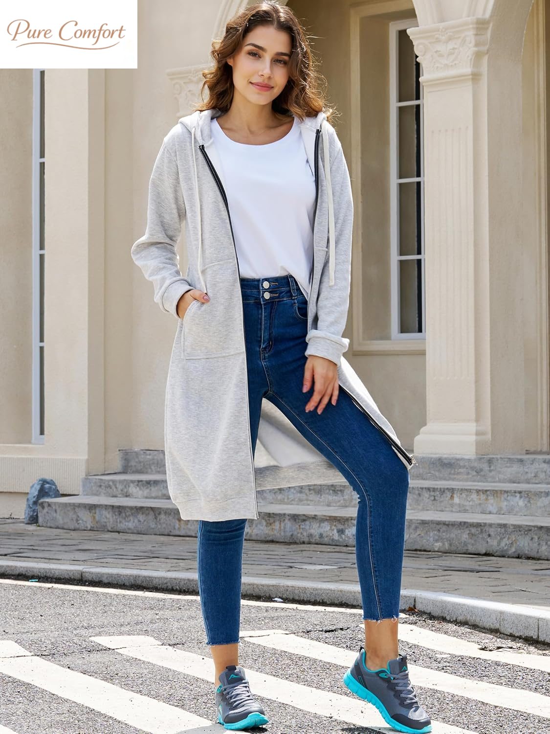 Womens Long Zip up Hoodies Comfortable Fleece Fashion Sweatshirts 2026 Casual Jackets with Pockets