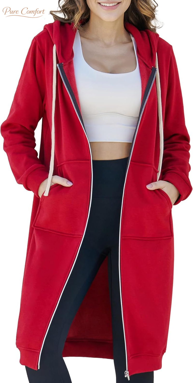 Womens Long Zip up Hoodies Comfortable Fleece Fashion Sweatshirts 2026 Casual Jackets with Pockets