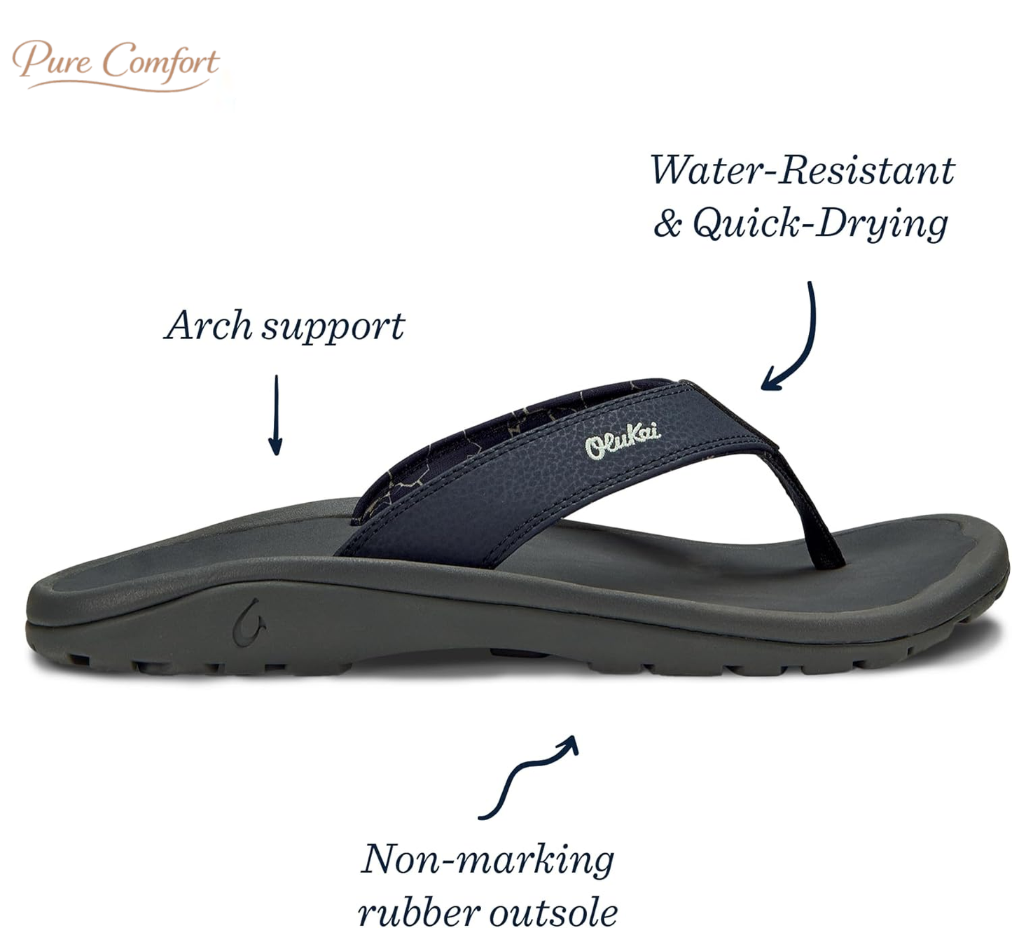 Ho'Opio Hau Women'S Beach Sandals, Quick-Dry Flip-Flop Slides, Water Resistant Suede Lining & Wet Grip Soles, Soft Comfort Fit & Arch Support