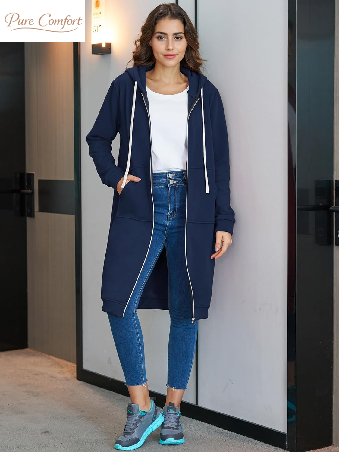 Womens Long Zip up Hoodies Comfortable Fleece Fashion Sweatshirts 2026 Casual Jackets with Pockets