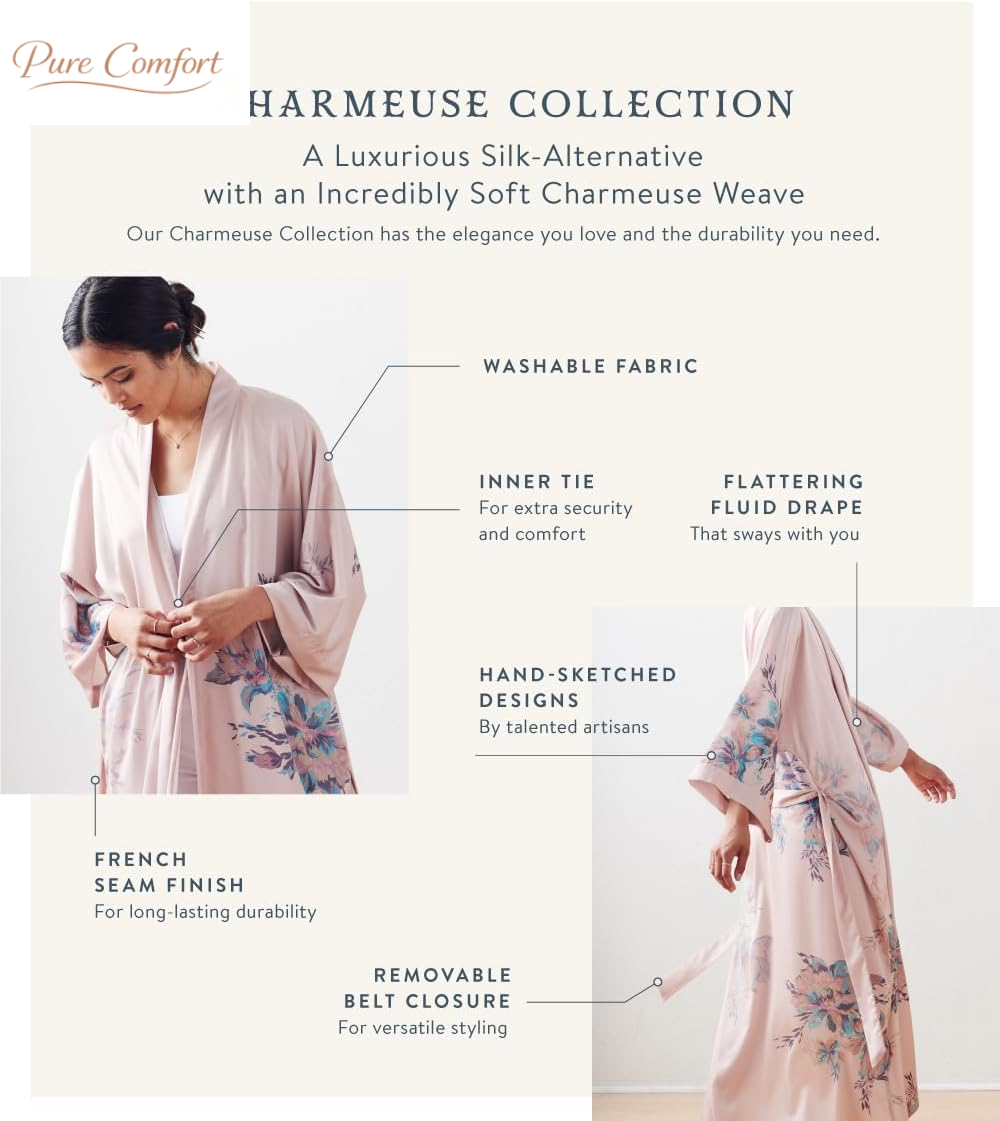 Luxury Kimono Robe for Women | Long Floral Robe | Original Design | Removable Waist Tie Closure