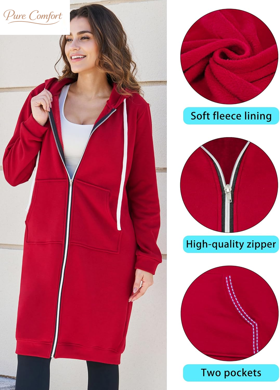 Womens Long Zip up Hoodies Comfortable Fleece Fashion Sweatshirts 2026 Casual Jackets with Pockets
