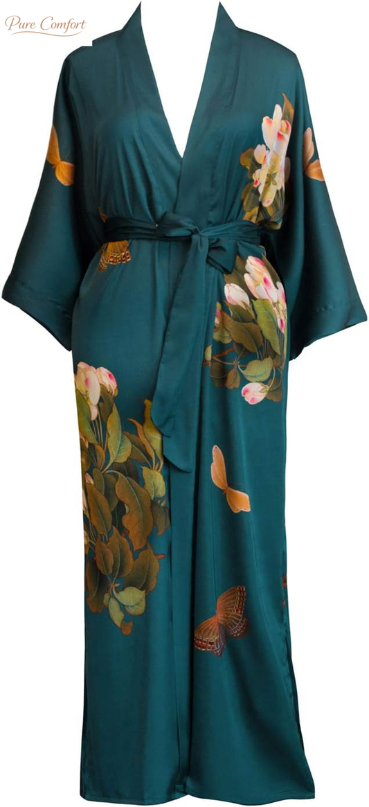 plus Size Luxury Kimono Robe for Women | Long Floral Robe | Original Design | Removable Waist Tie Closure