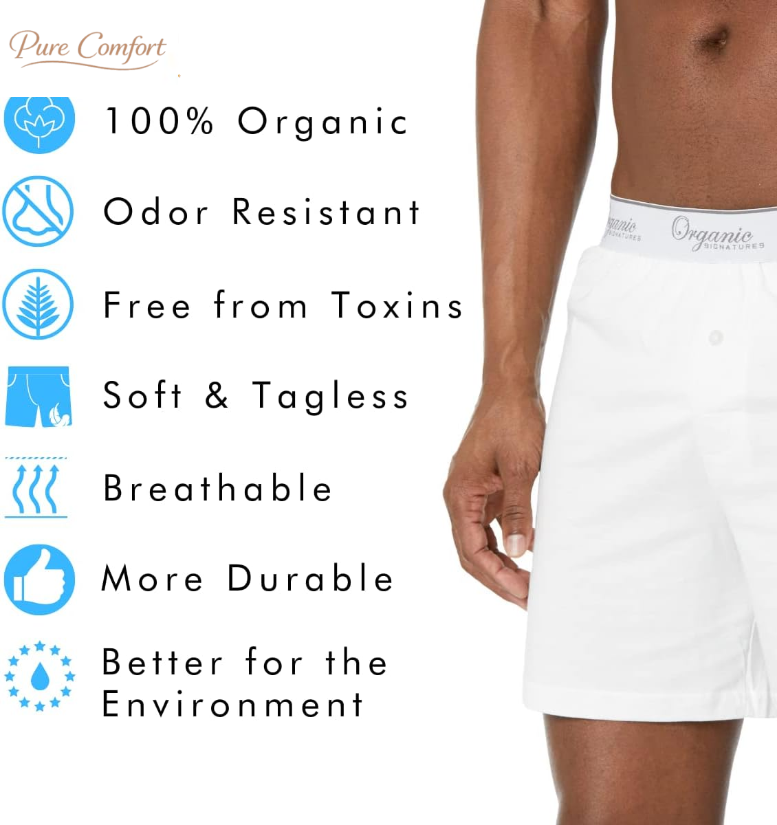 Men'S Boxers 100% Organic Cotton, Soft Boxers for Men, 3-Pack