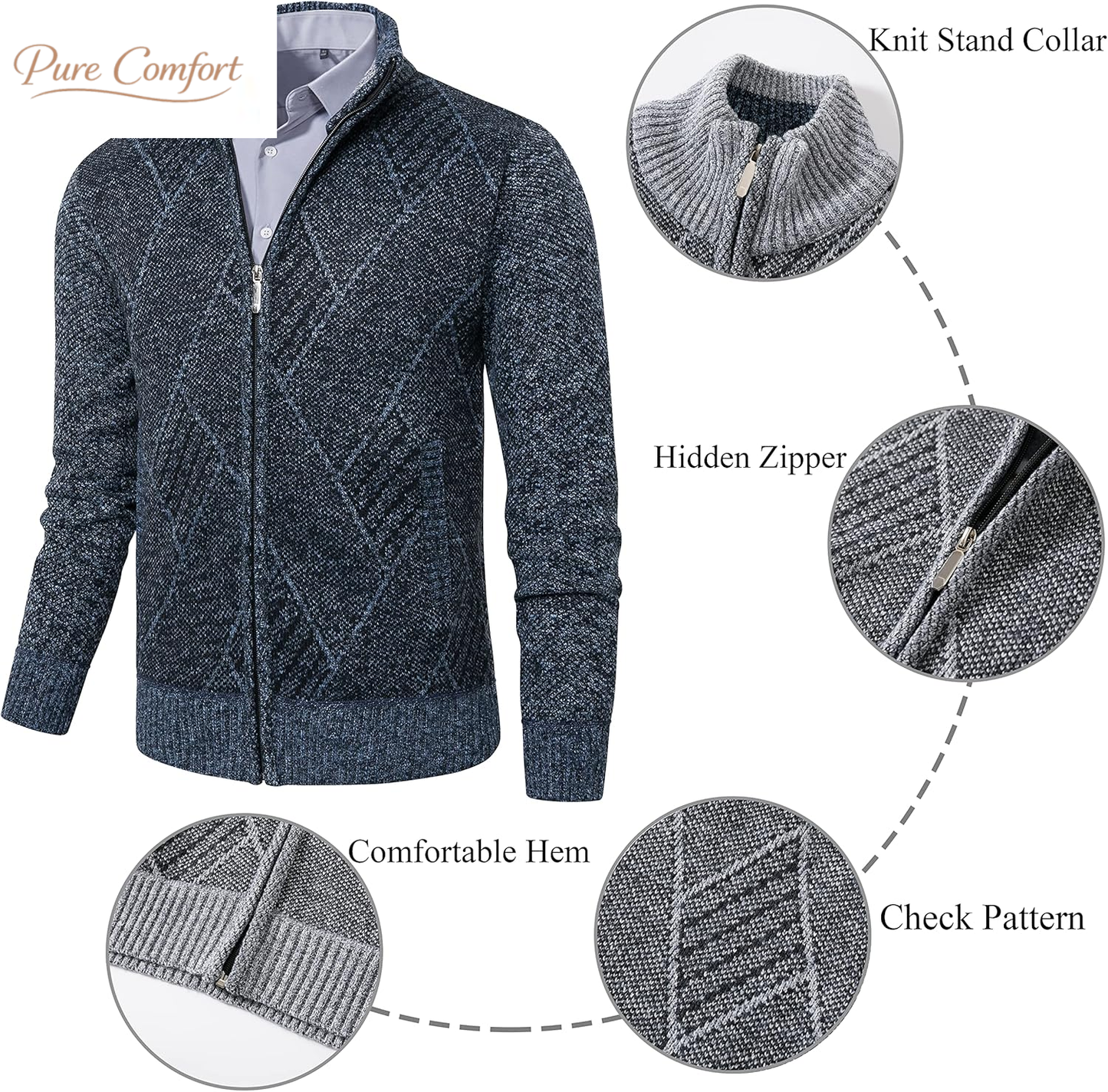 Men'S Cardigan Sweaters Casual Full Zip Sweaters Knitted Cardigan with Pockets