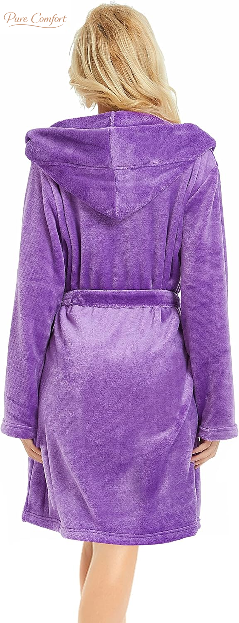 Women Hooded Fleece Robe, Short Plush Robes for Womens with Hood Soft Warm Spa Bathrobe
