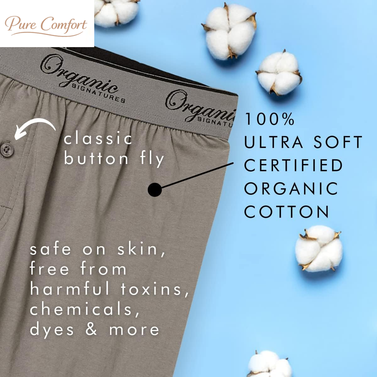 Men'S Boxers 100% Organic Cotton, Soft Boxers for Men, 3-Pack
