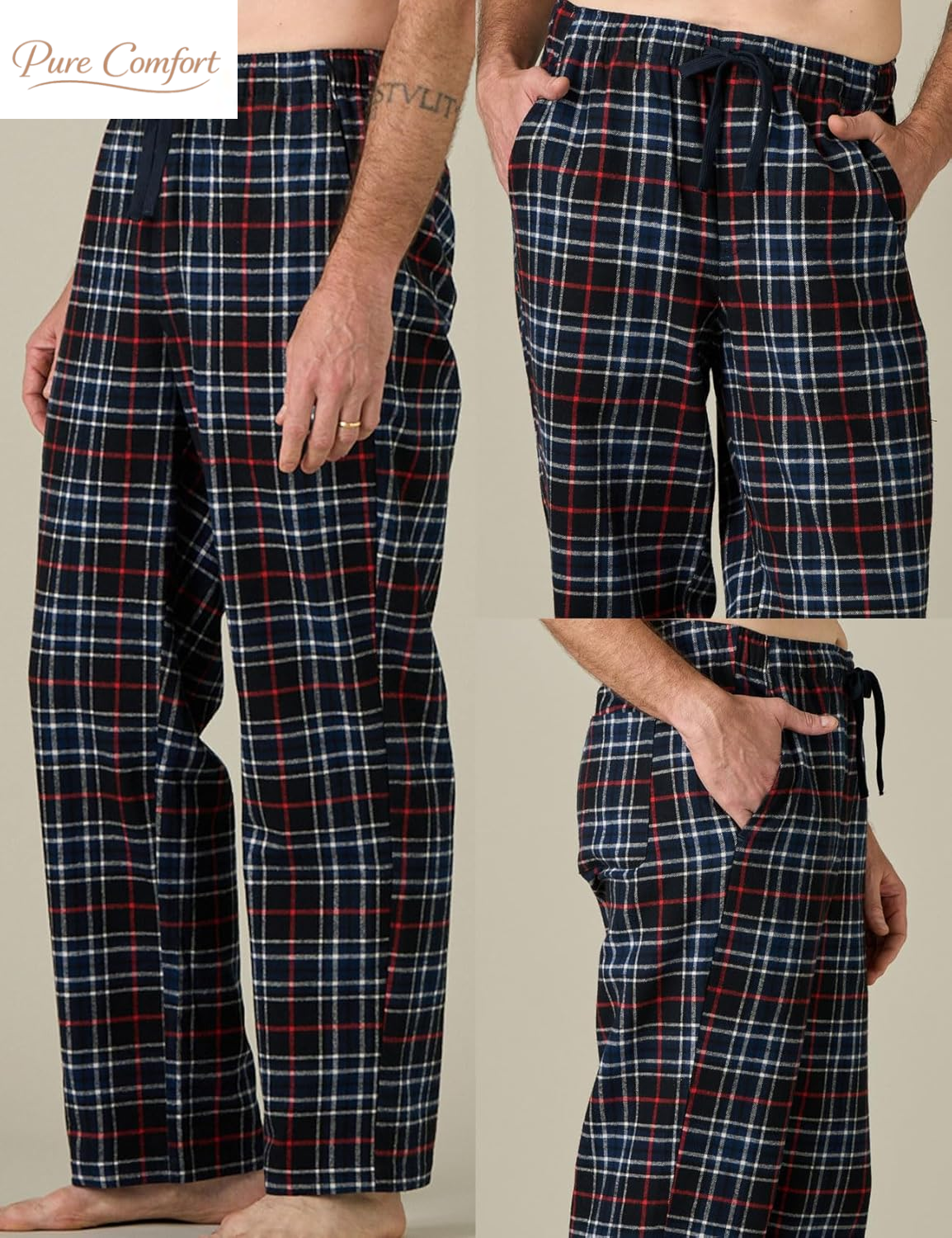 Men'S Pajama Pants Cotton Flannel Plaid Lounge Fleece Warm Sleepwear Pants PJ Bottoms Drawstring and Pockets M39/M128