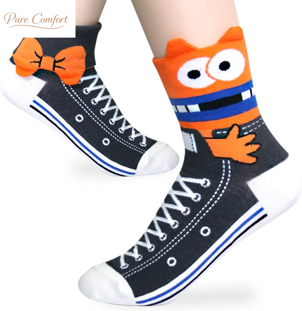 Women'S Cute Animal Designed Funny Novelty Crew Socks, Cat Dog Panda Patterns, Gift Ideas Size 6-9
