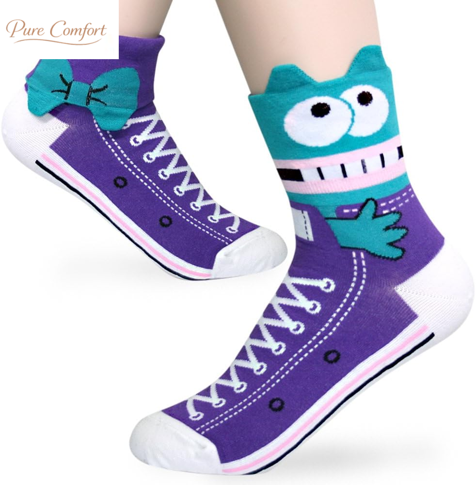 Women'S Cute Animal Designed Funny Novelty Crew Socks, Cat Dog Panda Patterns, Gift Ideas Size 6-9