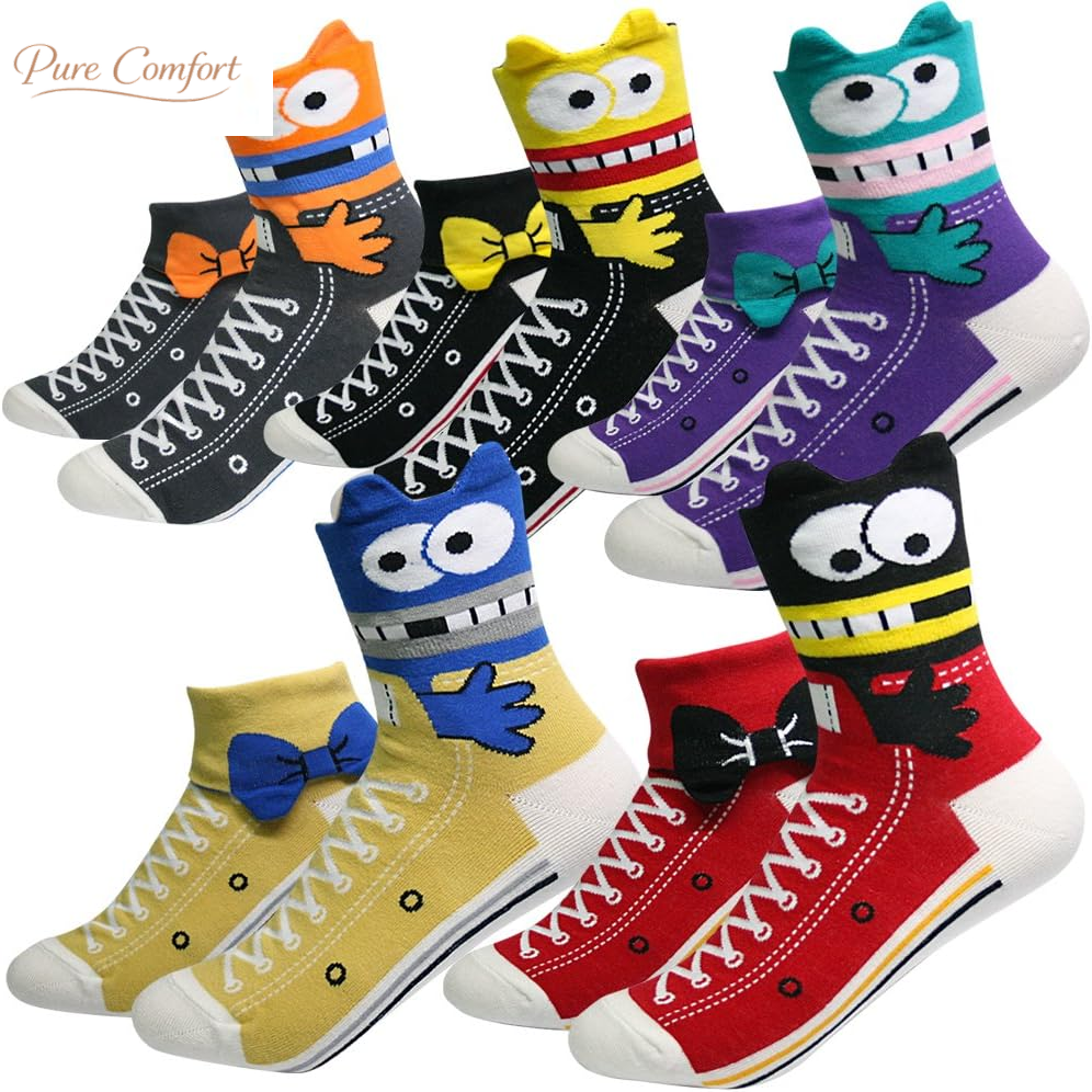 Women'S Cute Animal Designed Funny Novelty Crew Socks, Cat Dog Panda Patterns, Gift Ideas Size 6-9