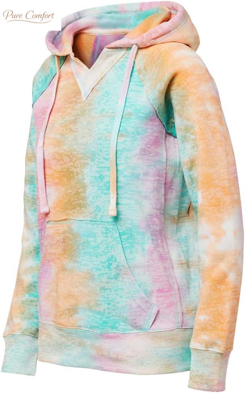 Tie Dye Sweatshirts Hoodies for Women Rainbow Lightweight Pullover - Cotton Fleece Hoodie for Fall Winter Outfits