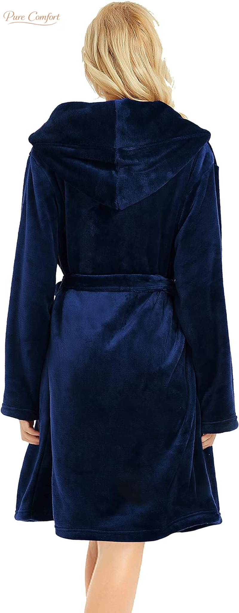 Women Hooded Fleece Robe, Short Plush Robes for Womens with Hood Soft Warm Spa Bathrobe