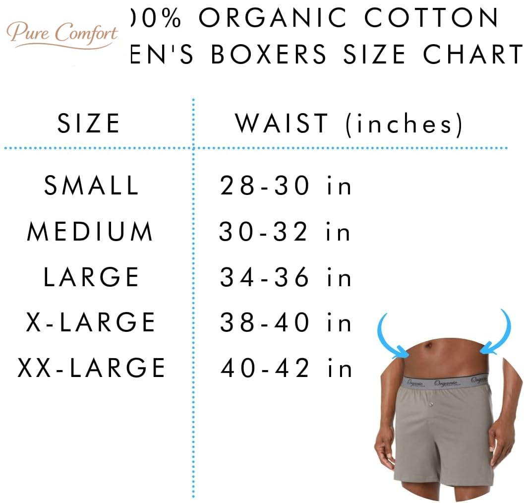 Men'S Boxers 100% Organic Cotton, Soft Boxers for Men, 3-Pack