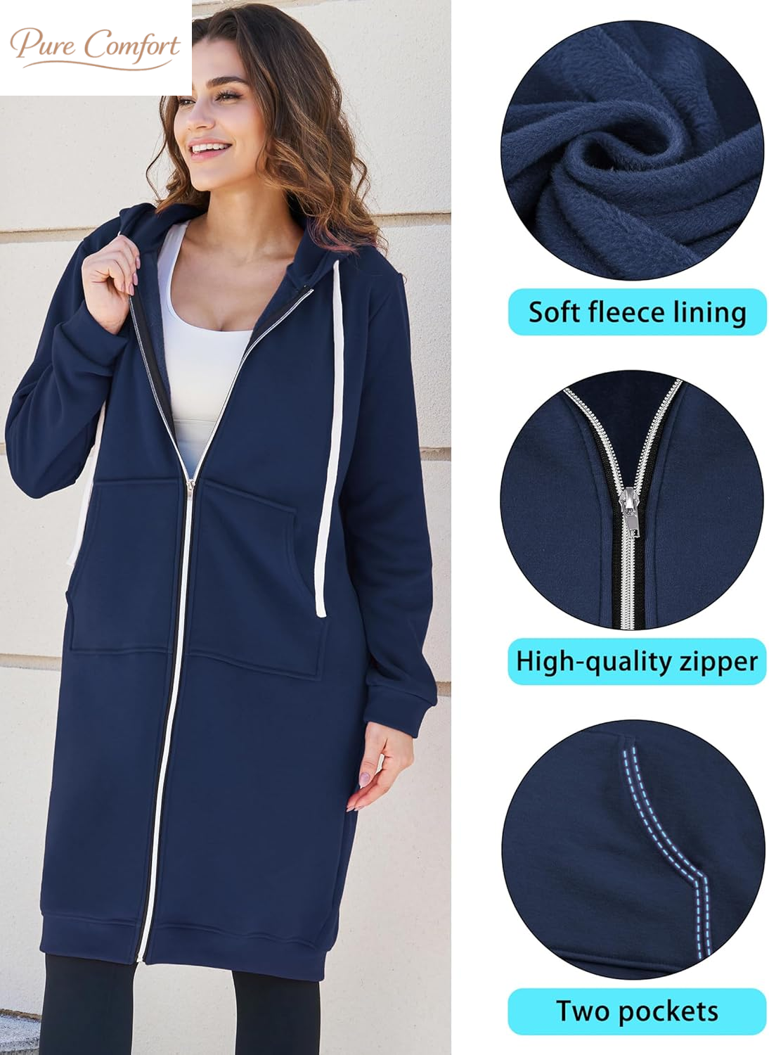 Womens Long Zip up Hoodies Comfortable Fleece Fashion Sweatshirts 2026 Casual Jackets with Pockets