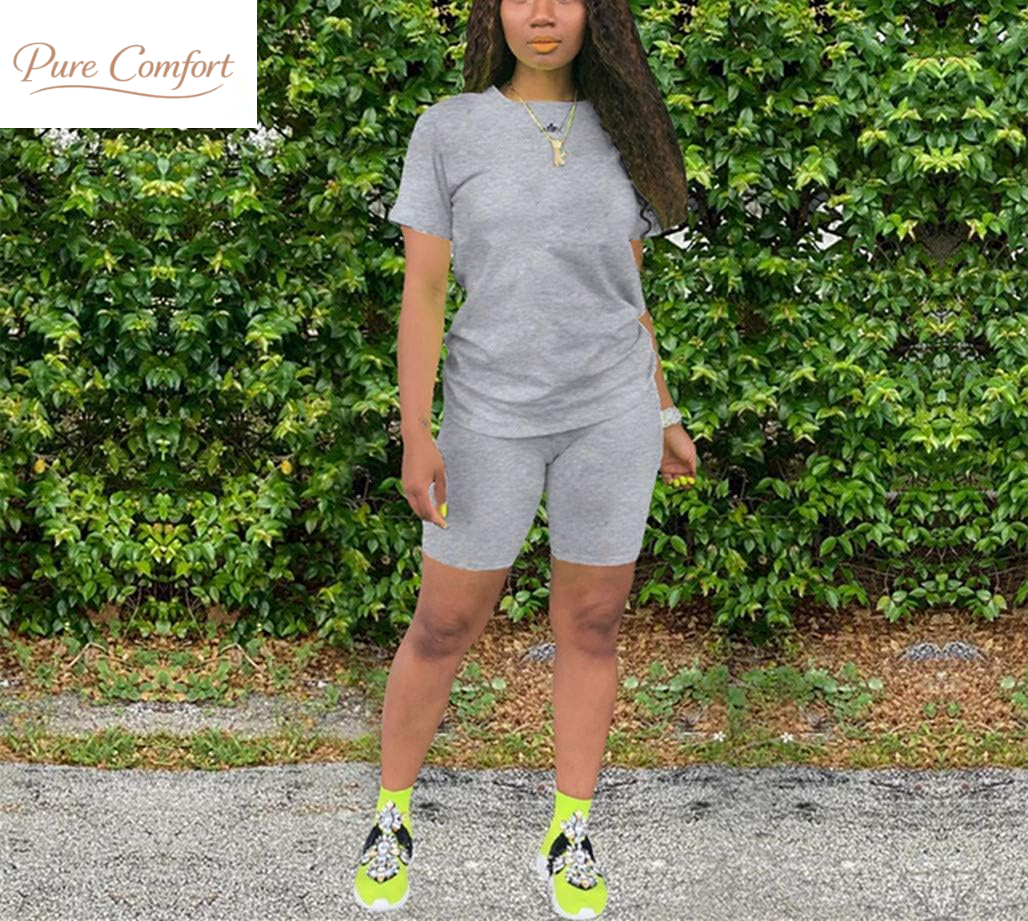 Women'S 2 Piece Casual Fashion Sports Solid Color Suit Short Sleeve Top and Pants Set Sweatshirt
