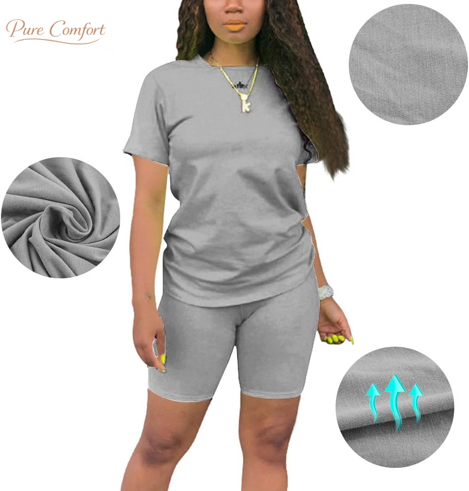 Women'S 2 Piece Casual Fashion Sports Solid Color Suit Short Sleeve Top and Pants Set Sweatshirt