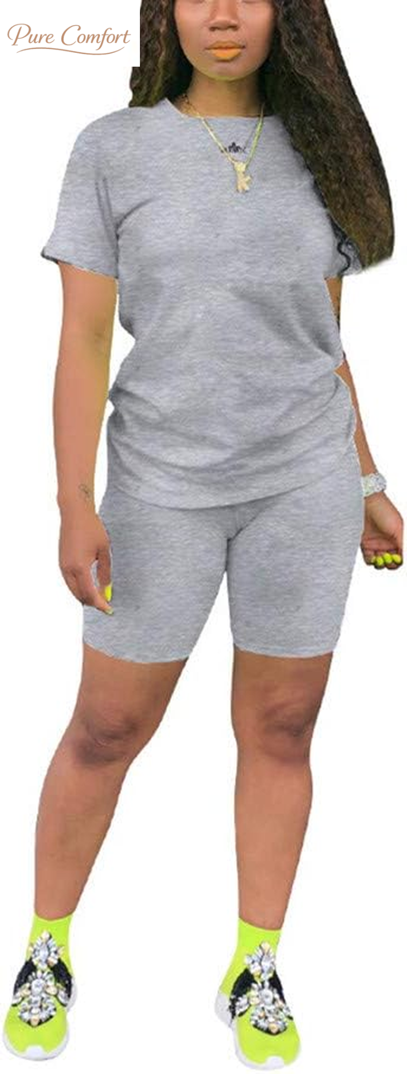 Women'S 2 Piece Casual Fashion Sports Solid Color Suit Short Sleeve Top and Pants Set Sweatshirt