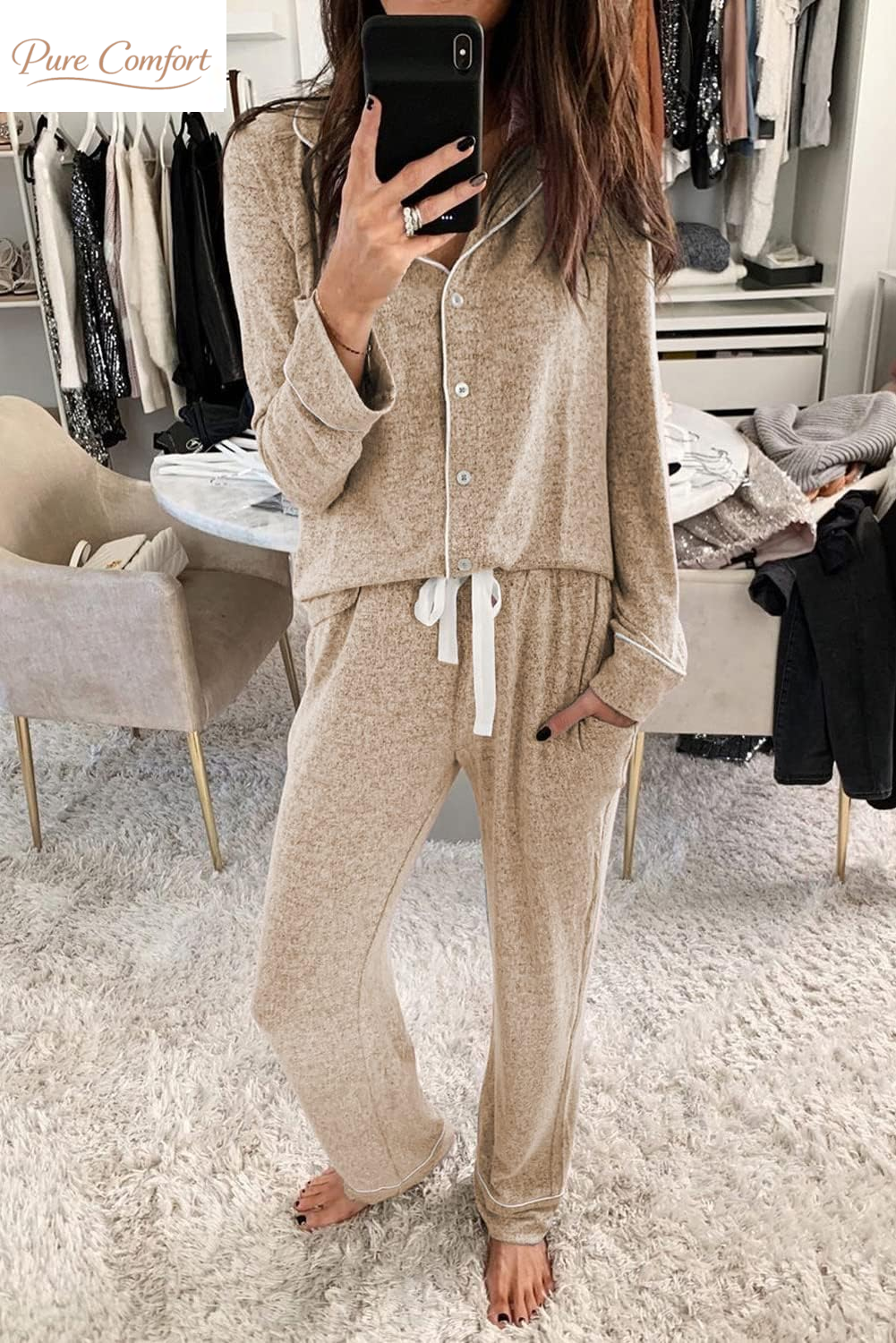 Women'S Pajama Sets Long Sleeve Button down Sleepwear Nightwear Soft Pjs Lounge Sets