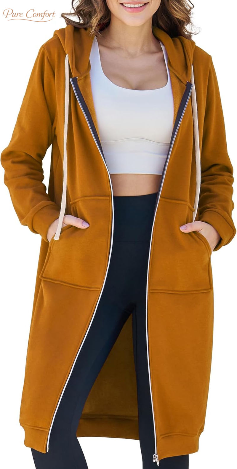 Womens Long Zip up Hoodies Comfortable Fleece Fashion Sweatshirts 2026 Casual Jackets with Pockets