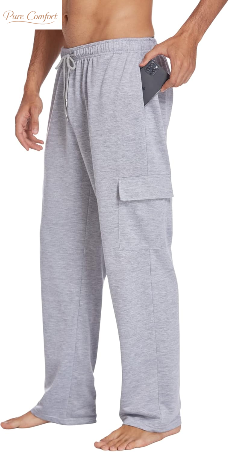 Men'S Cargo Sweatpants Open Bottom Baggy Sweat Pants for Mens Straight Leg Gym Cargo Sweats Lounge Pants with Pockets