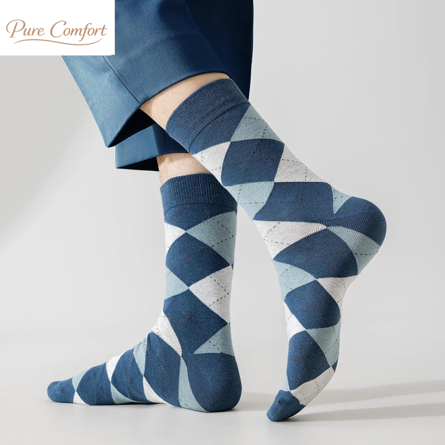 Mens Dress Socks Combed Anti-Pilling Cotton Calf Length Moisture Wicking Odor Control Casual Crew Socks for Men